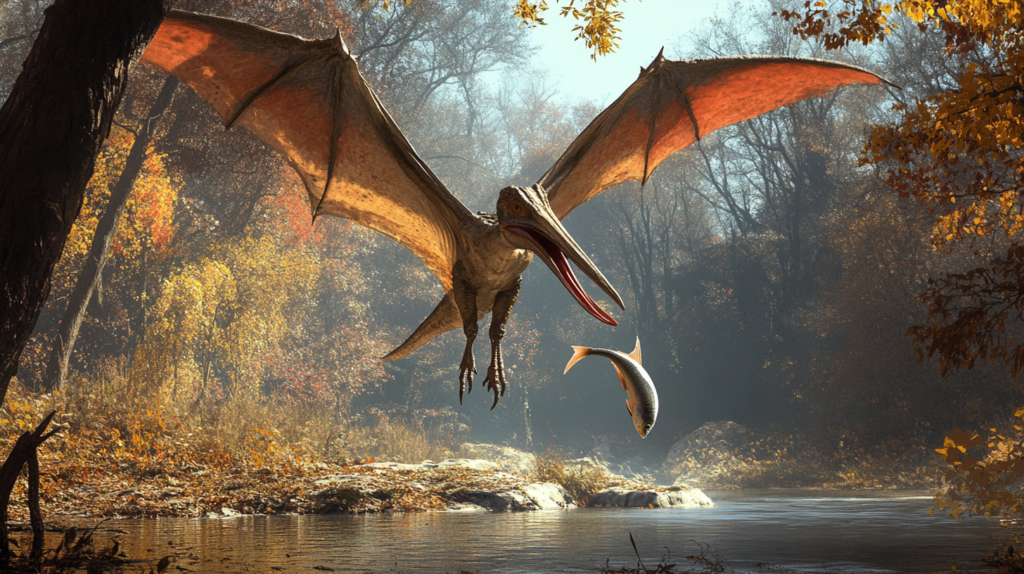 A Pteranodon perching near a riverside