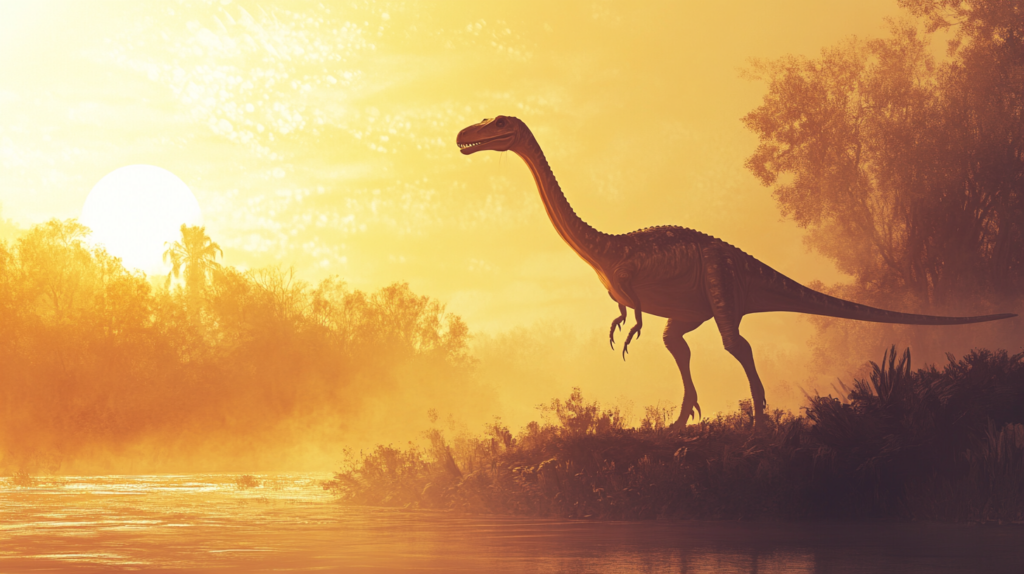 A digital painting of Gallimimus in profile