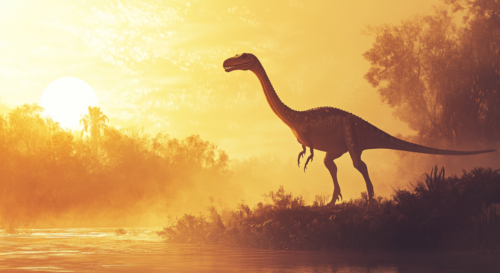 A digital painting of Gallimimus in profile