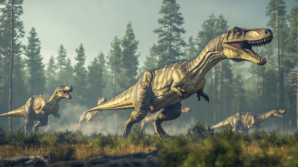 A group of Allosaurus hunting together