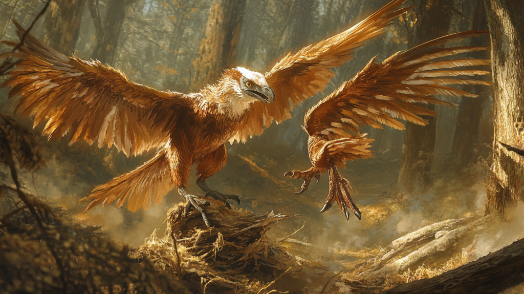 Archaeopteryx defending its nest from a small predator