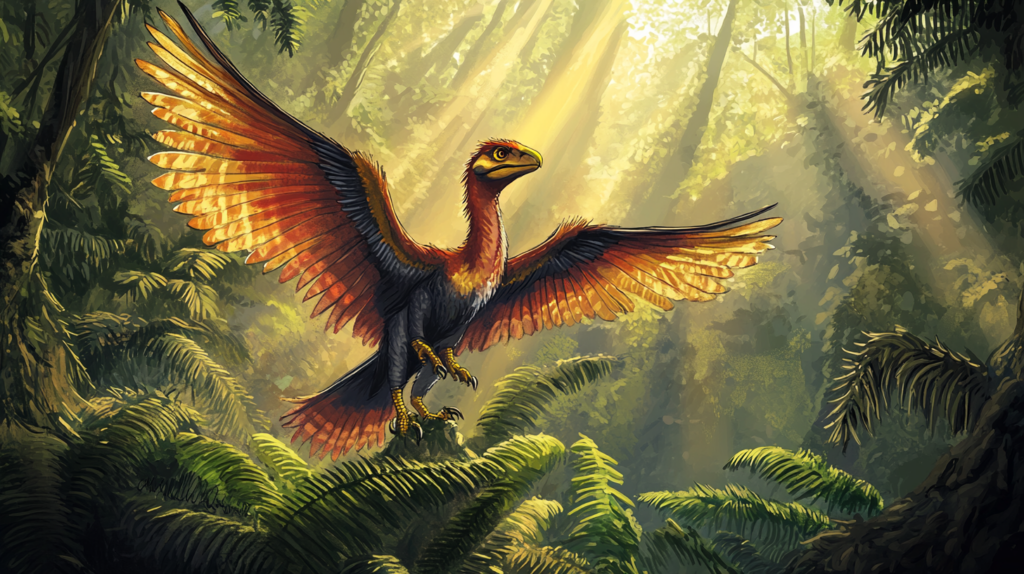 Archaeopteryx in a dense Jurassic forest