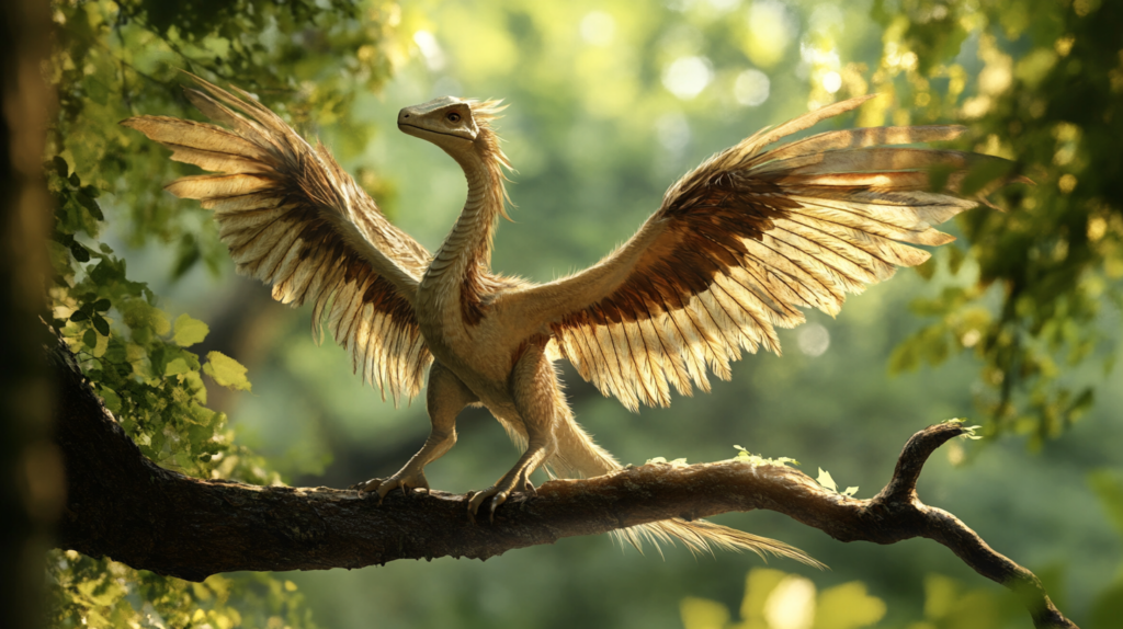 Archaeopteryx with its iconic feathered wings