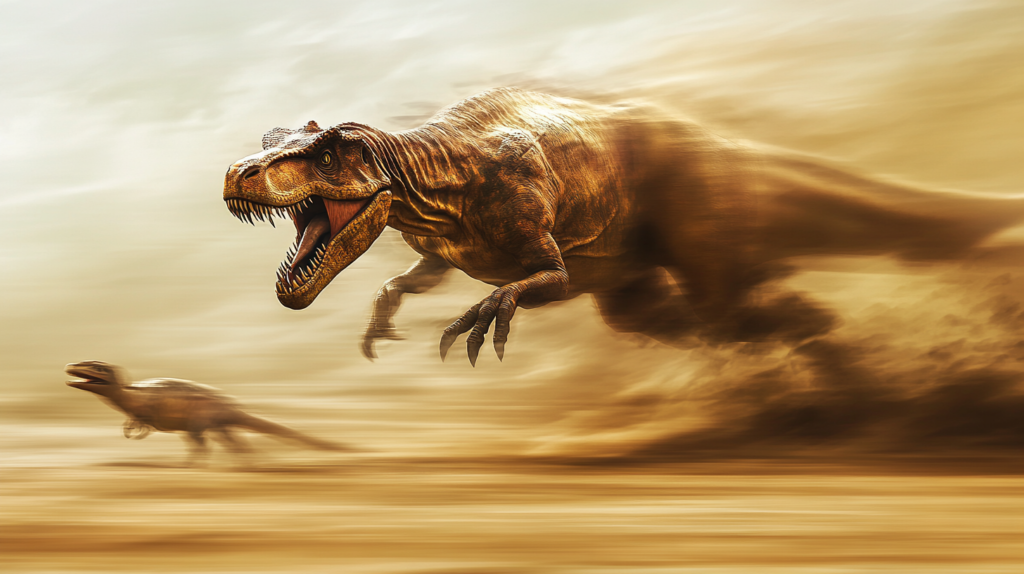 Carnotaurus sprinting at high speed jaws wide open