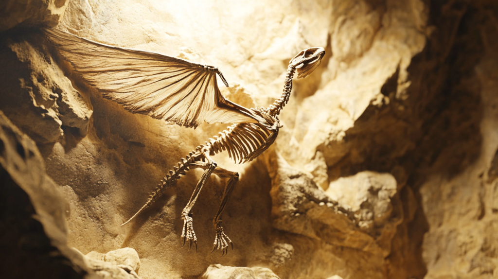 Fossilized Archaeopteryx in sedimentary rock