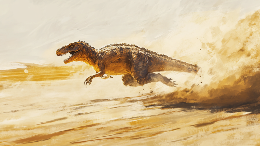 Iguanodon running across a savanna-like terrain