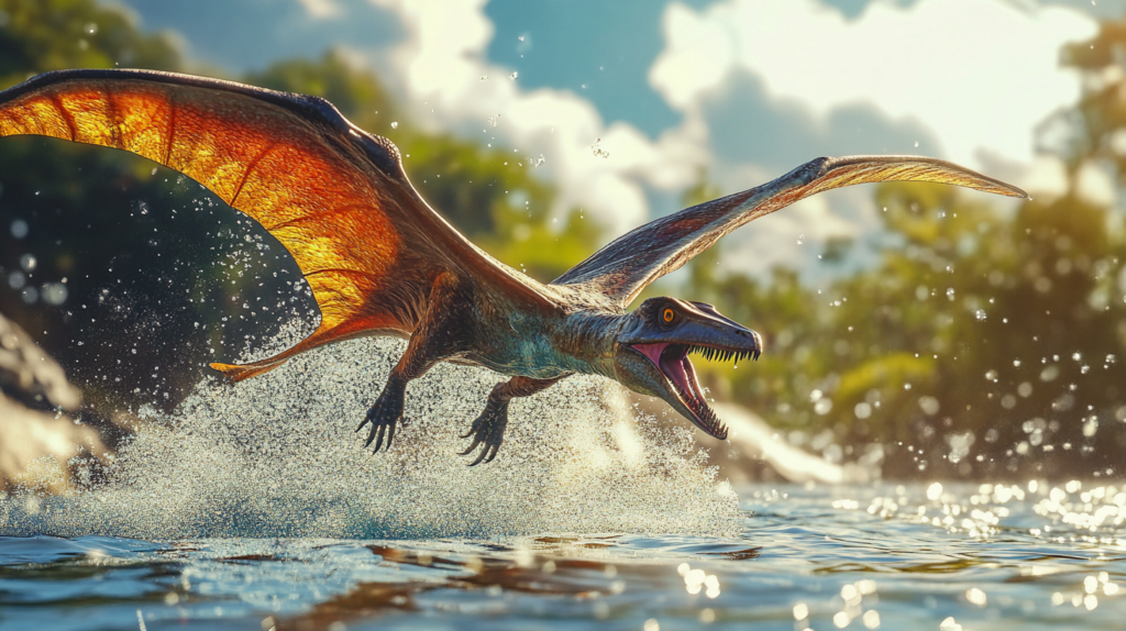 Pteranodon evading a predator by diving into the water