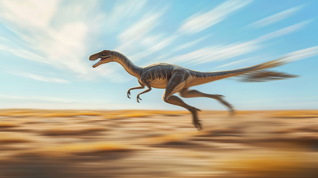 Compsognathus mid-run across an open plain