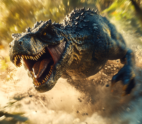 A Giganotosaurus in motion chasing prey