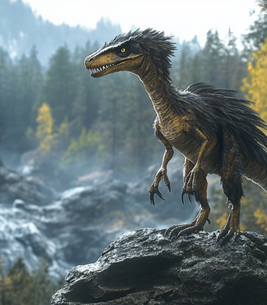 A Deinonychus with a feathered body its sickle