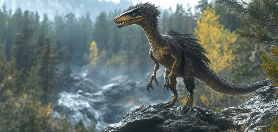 A Deinonychus with a feathered body its sickle