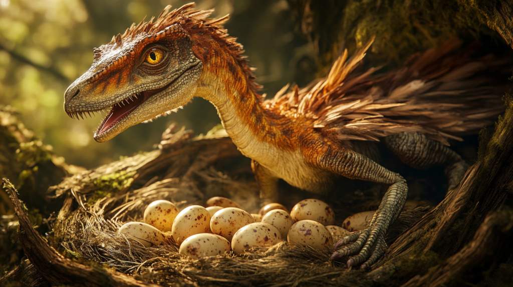 Deinonychus carefully arranging its feathered body